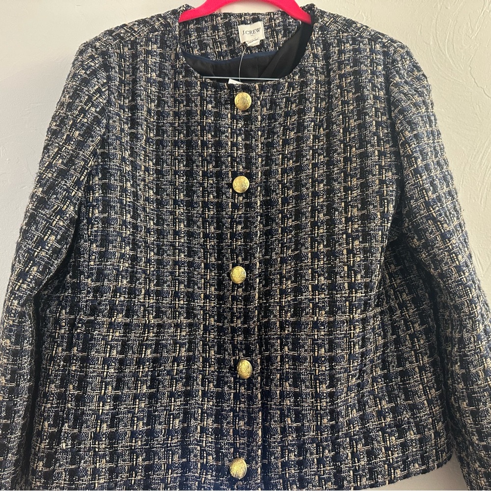 J. Crew Navy and Gold Tweed Jacket